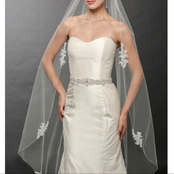 BelAire Bridal 1 Tier Waltz Length  Ivory Lace Edge Veil main image 4